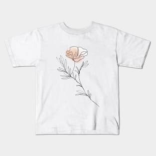 One Line Flower Botanical Abstract Kids T-Shirt